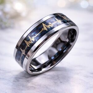 Stylish Silver and Blue Men's Ring with Gold Detailing